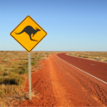 Kangaroo crossing sign represent E-3 visas for Australians for Denver immigration firm Shaftel Law